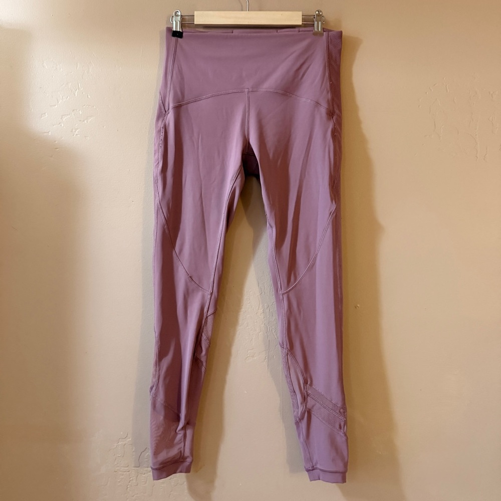 LULULEMON Clear The Court Tight Size 10 Mesh Leg Maeve Purple Pilates